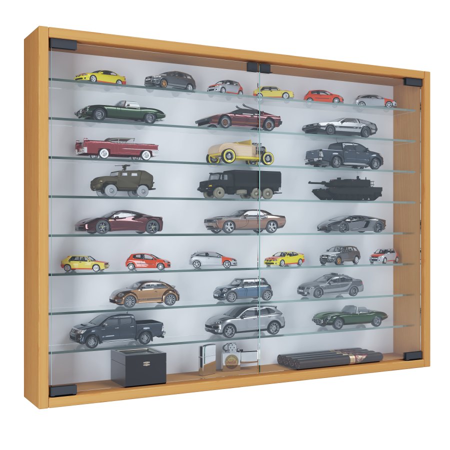 VCM NORDIC Mandosa XXL Hängeschrank, m. 2 Türen und 8 Einlegeböden - Glas und Naturholz