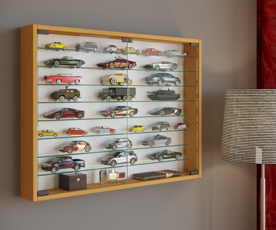 VCM NORDIC Mandosa XXL Hängeschrank, m. 2 Türen und 8 Einlegeböden - Glas und Naturholz