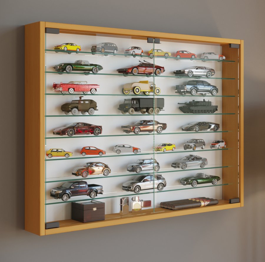 VCM NORDIC Mandosa XXL Hängeschrank, m. 2 Türen und 8 Einlegeböden - Glas und Naturholz