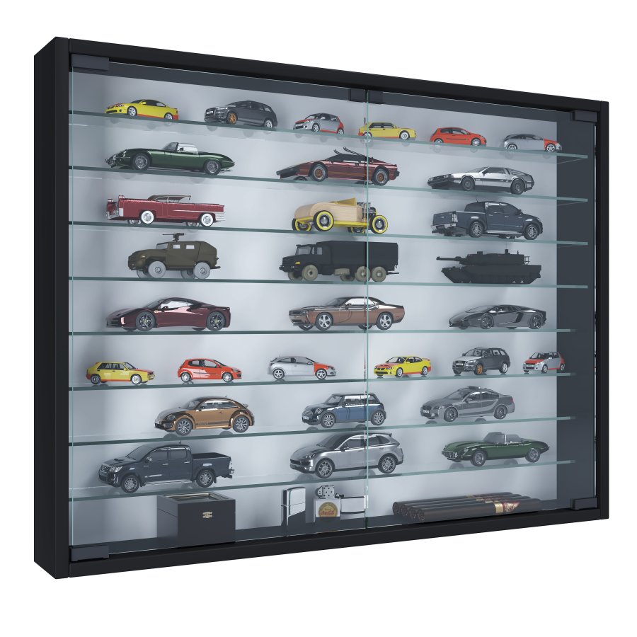 VCM NORDIC Mandosa XXL Hängeschrank, m. 2 Türen und 8 Einlegeböden – Glas und schwarzes Holz