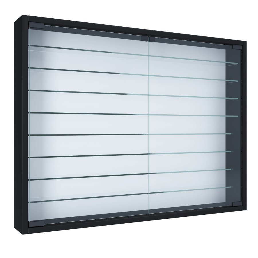 VCM NORDIC Mandosa XXL Hängeschrank, m. 2 Türen und 8 Einlegeböden – Glas und schwarzes Holz