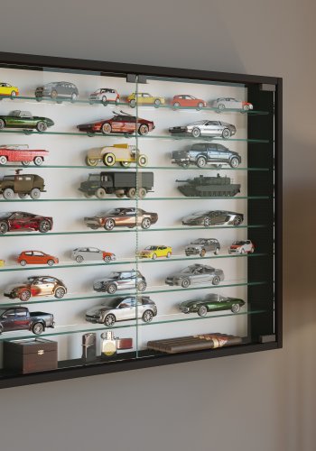 VCM NORDIC Mandosa XXL Hängeschrank, m. 2 Türen und 8 Einlegeböden – Glas und schwarzes Holz