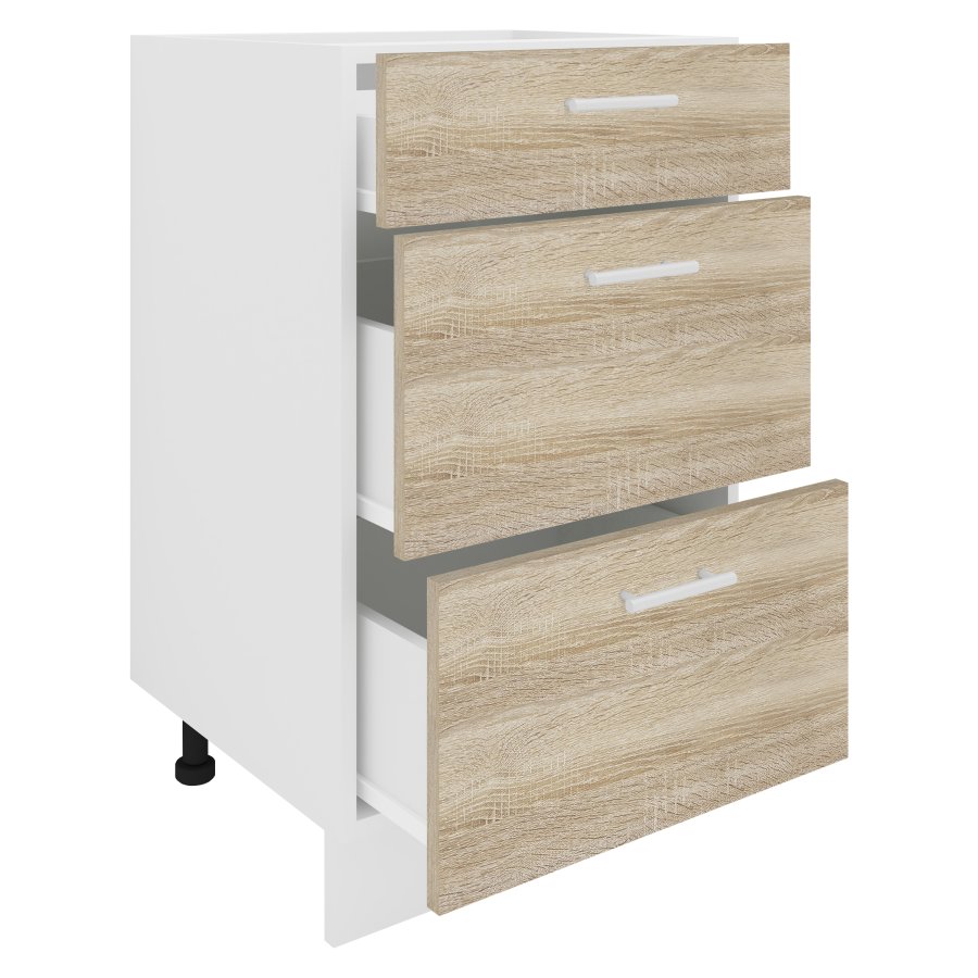 VCM NORDIC Esilo kjkkenskap, m. 3 skuffer - hvit og naturlig tre