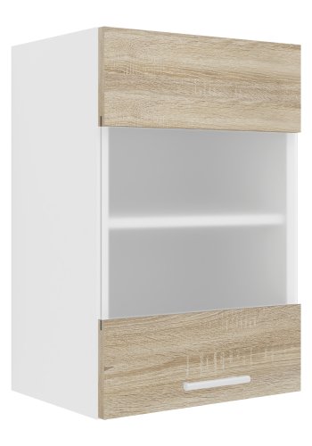 VCM NORDIC Esilo 1 kjkken overskap, m. 1 glassdr og 1 hylle - hvit og naturlig tre