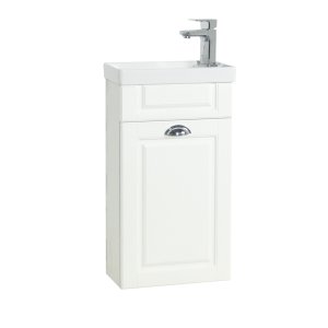 VCM NORDIC Casalo M 2-delat gsttvttstll, med handfat, 1 drr, 1 hylla - keramik och vitt tr