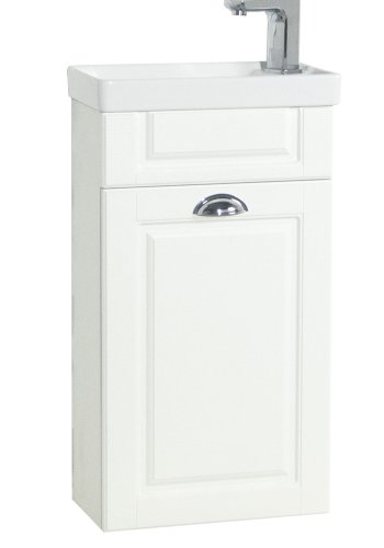 VCM NORDIC Casalo M 2-teiliger Gästewaschtisch, m. Waschbecken, 1 Tür, 1 Ablage - Keramik und weißes Holz