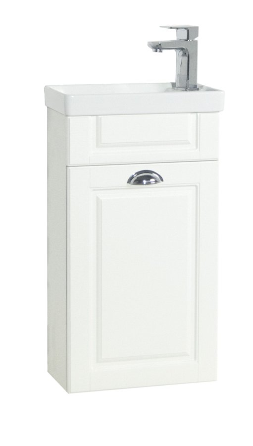 VCM NORDIC Casalo M 2-teiliger Gästewaschtisch, m. Waschbecken, 1 Tür, 1 Ablage - Keramik und weißes Holz