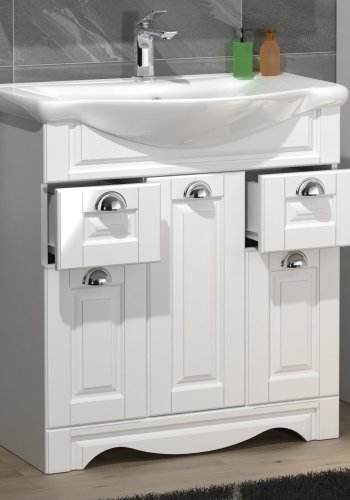 VCM NORDIC Casalo XL Spüle 2-teilig, mit Keramikwaschbecken, 3 Türen, 2 Schubladen - Melamin weiß