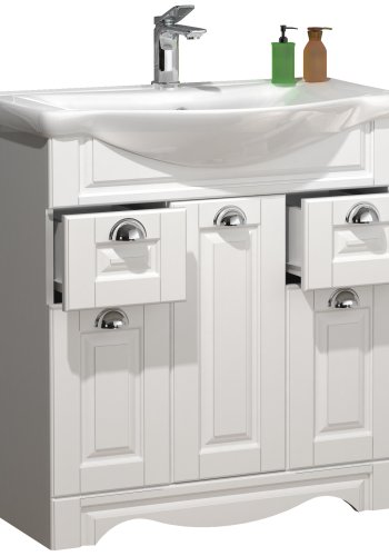 VCM NORDIC Casalo XL Spüle 2-teilig, mit Keramikwaschbecken, 3 Türen, 2 Schubladen - Melamin weiß