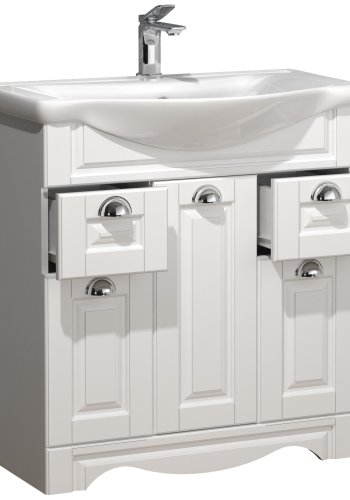 VCM NORDIC Casalo XL Spüle 2-teilig, mit Keramikwaschbecken, 3 Türen, 2 Schubladen - Melamin weiß