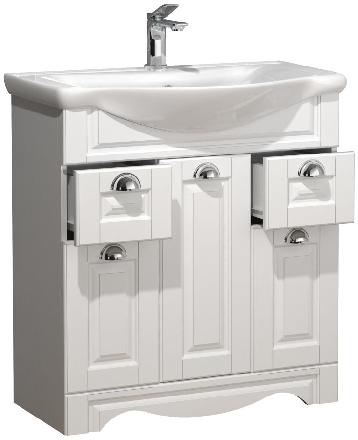 VCM NORDIC Casalo XL Spüle 2-teilig, mit Keramikwaschbecken, 3 Türen, 2 Schubladen - Melamin weiß