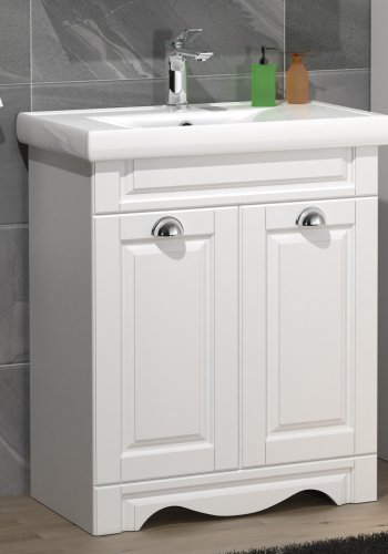 VCM NORDIC Casalo L Spüle 2-teilig, mit Keramikwaschbecken, 2 Türen, 1 Ablage - Melamin weiß