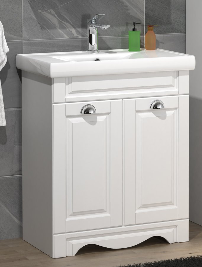 VCM NORDIC Casalo L Spüle 2-teilig, mit Keramikwaschbecken, 2 Türen, 1 Ablage - Melamin weiß