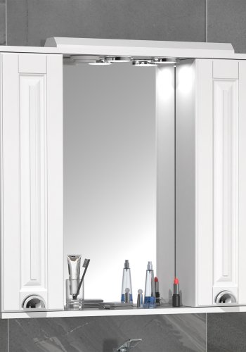 VCM NORDIC Casalo XL baderomsspeilskap, m. lys, 2 drer, 4 hyller - speilglass og hvitt tre (75cm)