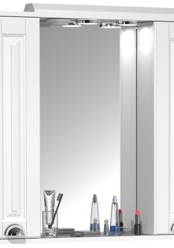 VCM NORDIC Casalo XL baderomsspeilskap, m. lys, 2 drer, 4 hyller - speilglass og hvitt tre (75cm)