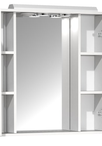 VCM NORDIC Casalo XL baderomsspeilskap, m. lys, 2 drer, 4 hyller - speilglass og hvitt tre (75cm)