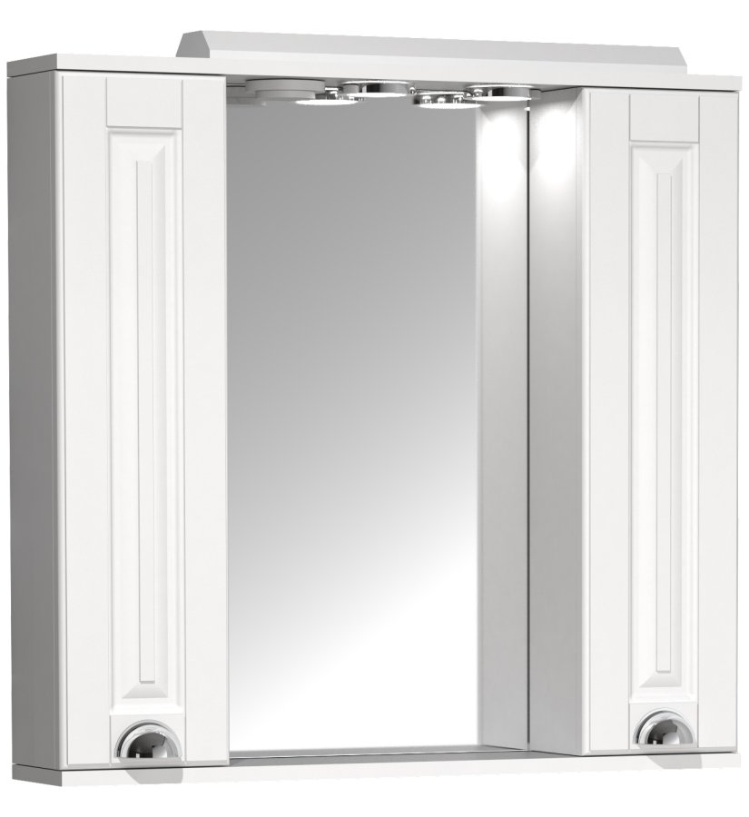 VCM NORDIC Casalo XL baderomsspeilskap, m. lys, 2 drer, 4 hyller - speilglass og hvitt tre (75cm)