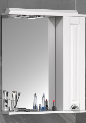 VCM NORDIC Casalo L Badezimmer-Spiegelschrank, mit Licht, 1 Tür, 2 Einlegeböden - Spiegelglas und weißes Holz (60cm)