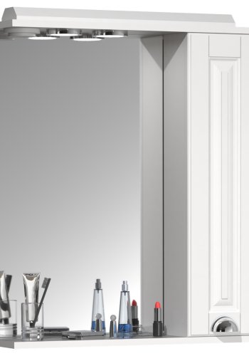 VCM NORDIC Casalo L Badezimmer-Spiegelschrank, mit Licht, 1 Tür, 2 Einlegeböden - Spiegelglas und weißes Holz (60cm)