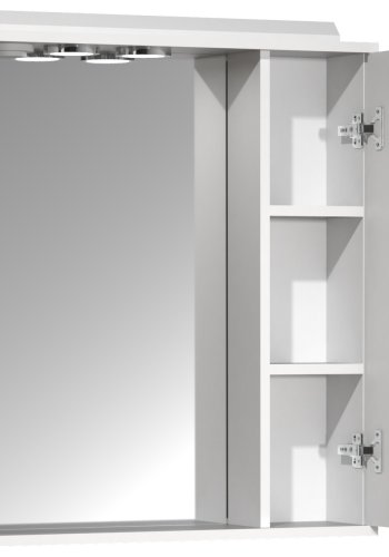 VCM NORDIC Casalo L Badezimmer-Spiegelschrank, mit Licht, 1 Tür, 2 Einlegeböden - Spiegelglas und weißes Holz (60cm)