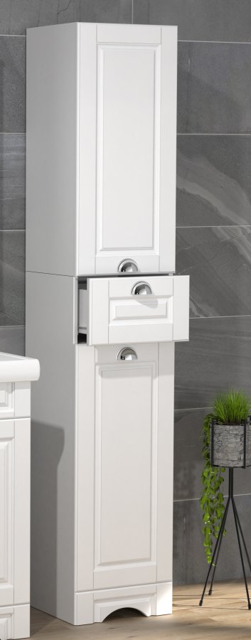 VCM NORDIC Casalo Badezimmer-Hochschrank, m. 2 Türen, 2 Einlegeböden, 1 Schublade – Holz weiß