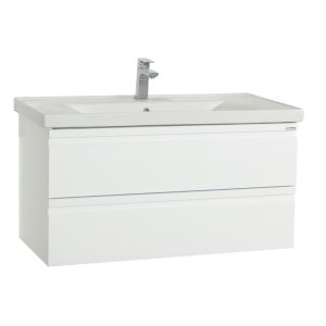 VCM NORDIC Silora XL 2-delat handfat, med keramiskt handfat, 2 ldor - vit melamin