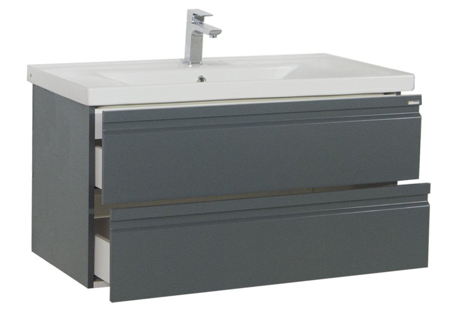 VCM NORDIC Silora XL 2-delt vask, m. keramisk vask, 2 skuffer - antrasittgr melamin