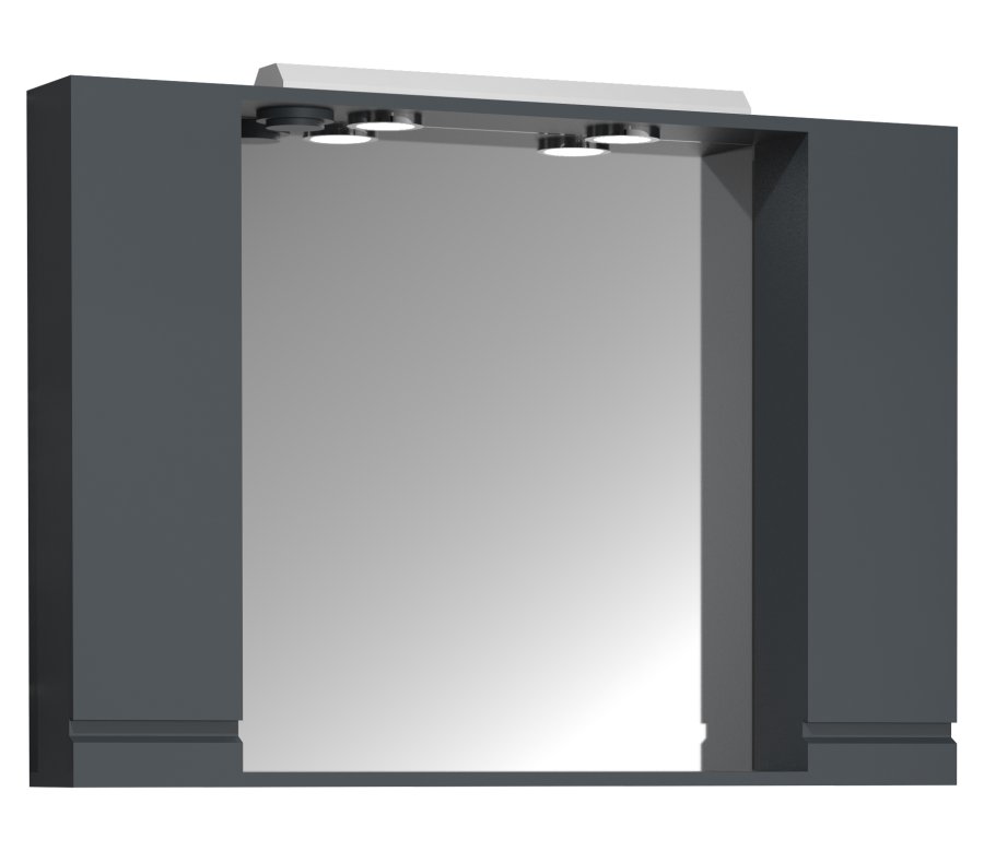 VCM NORDIC Silora XL Badezimmer-Spiegelschrank, mit Licht, 2 Türen, 4 Einlegeböden - Holz anthrazitgrau 100cm