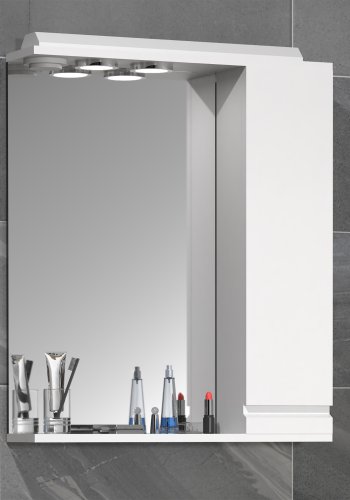 VCM NORDIC Silora L baderomsspeilskap, m. lys, 1 dr, 2 hyller - speilglass og hvitt tre 60 cm