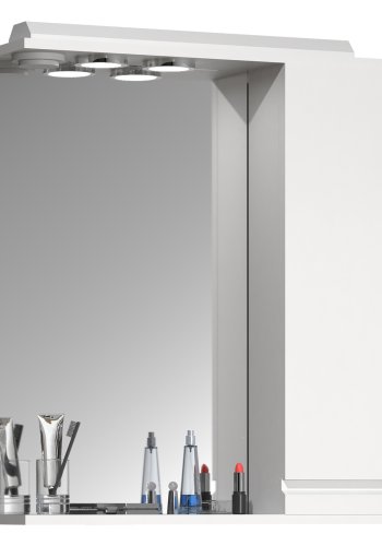 VCM NORDIC Silora L baderomsspeilskap, m. lys, 1 dr, 2 hyller - speilglass og hvitt tre 60 cm