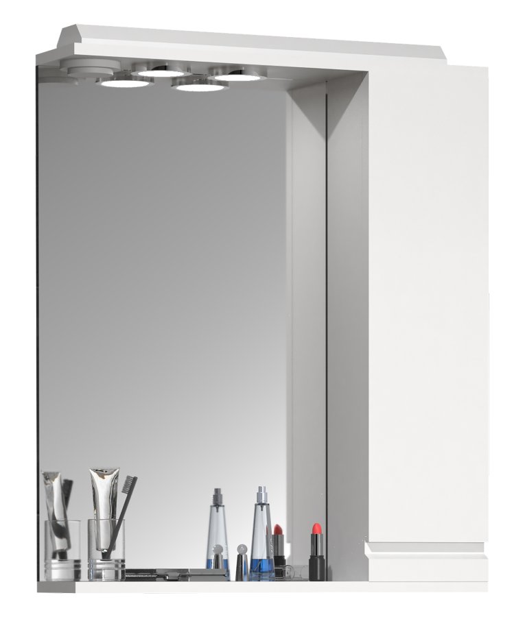 VCM NORDIC Silora L baderomsspeilskap, m. lys, 1 dr, 2 hyller - speilglass og hvitt tre 60 cm