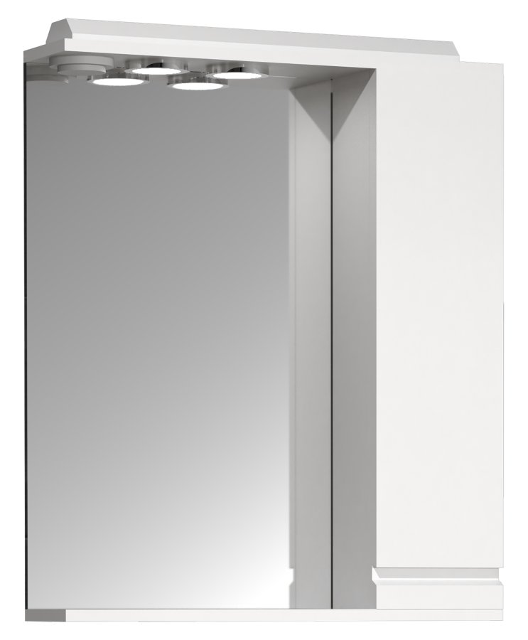 VCM NORDIC Silora L baderomsspeilskap, m. lys, 1 dr, 2 hyller - speilglass og hvitt tre 60 cm