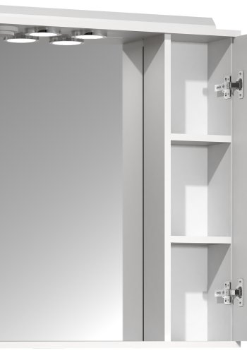 VCM NORDIC Silora L baderomsspeilskap, m. lys, 1 dr, 2 hyller - speilglass og hvitt tre 60 cm