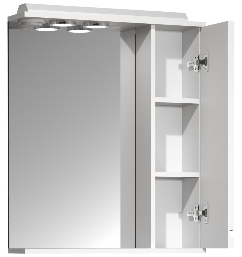 VCM NORDIC Silora L baderomsspeilskap, m. lys, 1 dr, 2 hyller - speilglass og hvitt tre 60 cm