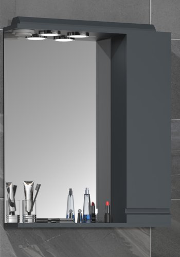 VCM NORDIC Silora L baderomsspeilskap, m. lys, 1 dr, 2 hyller - antrasittgr tre 60cm