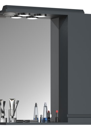 VCM NORDIC Silora L baderomsspeilskap, m. lys, 1 dr, 2 hyller - antrasittgr tre 60cm