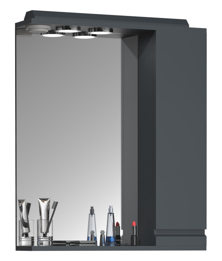 VCM NORDIC Silora L baderomsspeilskap, m. lys, 1 dr, 2 hyller - antrasittgr tre 60cm