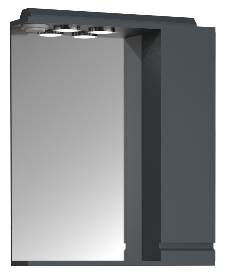 VCM NORDIC Silora L baderomsspeilskap, m. lys, 1 dr, 2 hyller - antrasittgr tre 60cm