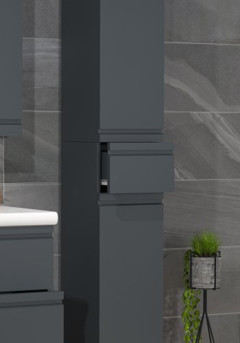 VCM NORDIC Silora Badezimmer-Hochschrank, m. 2 Türen, 2 Einlegeböden, 1 Schublade – Holz anthrazitgrau