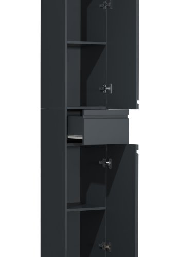 VCM NORDIC Silora Badezimmer-Hochschrank, m. 2 Türen, 2 Einlegeböden, 1 Schublade – Holz anthrazitgrau