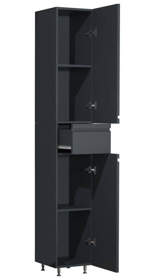 VCM NORDIC Silora Badezimmer-Hochschrank, m. 2 Türen, 2 Einlegeböden, 1 Schublade – Holz anthrazitgrau