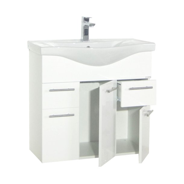 Lisalo XL 2-delt vaskeplads, m. keramik hndvask, 3 lger, 2 skuffer - hvid melamin