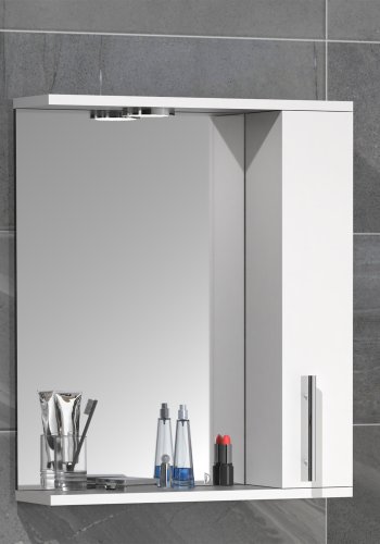 VCM NORDIC Lisalo M baderomsspeilskap, m. lys, 1 dr, 2 hyller - speilglass og hvitt tre (50cm)