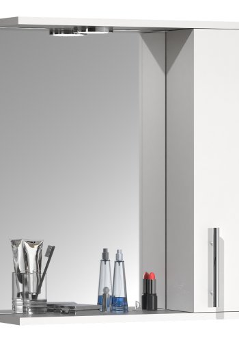 VCM NORDIC Lisalo M baderomsspeilskap, m. lys, 1 dr, 2 hyller - speilglass og hvitt tre (50cm)