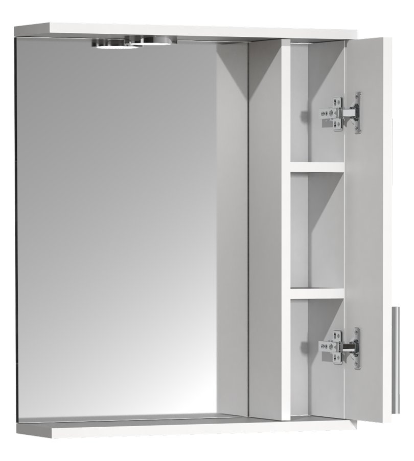 VCM NORDIC Lisalo M baderomsspeilskap, m. lys, 1 dr, 2 hyller - speilglass og hvitt tre (50cm)