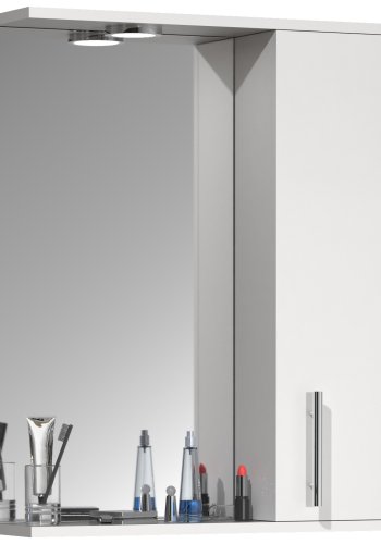 VCM NORDIC Lisalo L Badezimmer-Spiegelschrank, mit Licht, 1 Tür, 2 Einlegeböden - Spiegelglas und weißes Holz (55cm)