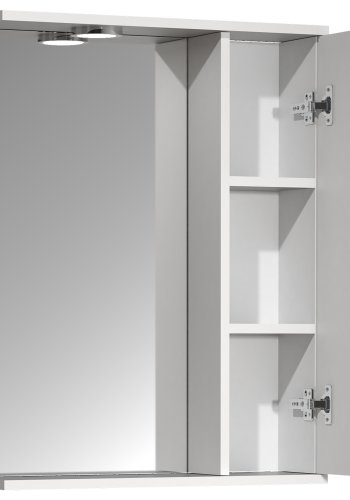 VCM NORDIC Lisalo L Badezimmer-Spiegelschrank, mit Licht, 1 Tür, 2 Einlegeböden - Spiegelglas und weißes Holz (55cm)