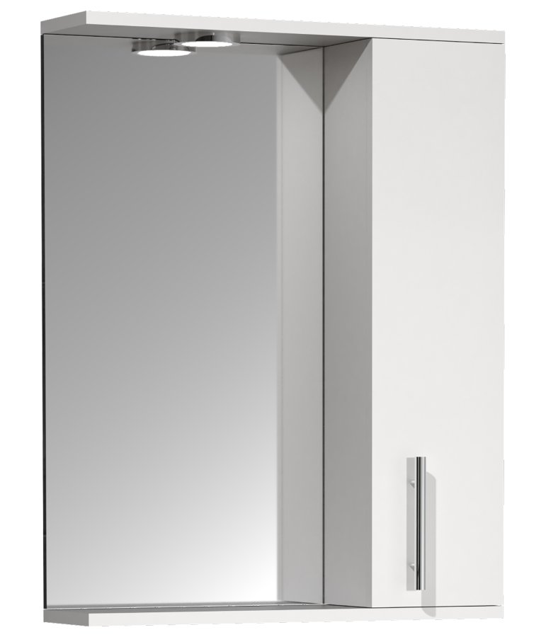 VCM NORDIC Lisalo L Badezimmer-Spiegelschrank, mit Licht, 1 Tür, 2 Einlegeböden - Spiegelglas und weißes Holz (55cm)