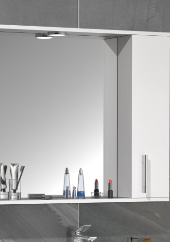 VCM NORDIC Lisalo XL Badezimmer-Spiegelschrank, mit Licht, 1 Tür, 2 Einlegeböden - Spiegelglas und weißes Holz (75cm)