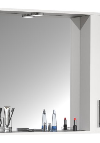 VCM NORDIC Lisalo XL Badezimmer-Spiegelschrank, mit Licht, 1 Tür, 2 Einlegeböden - Spiegelglas und weißes Holz (75cm)